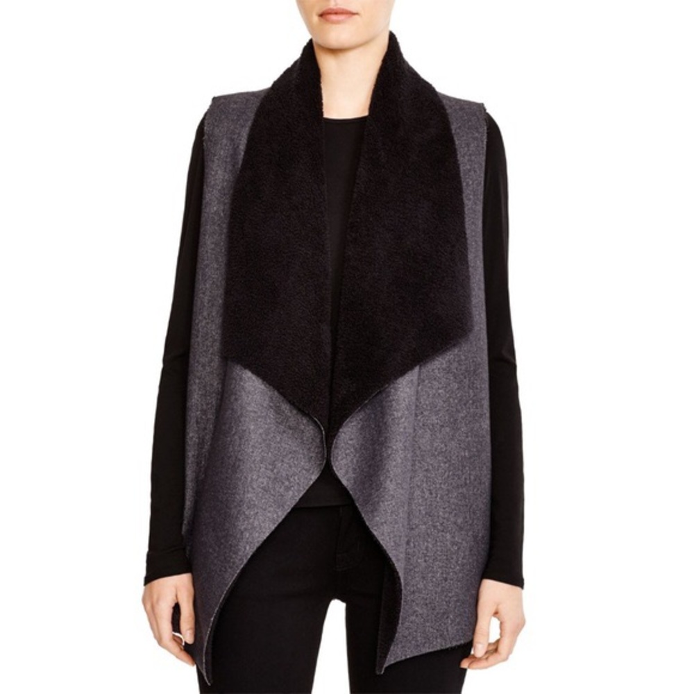 Splendid Keane Sherpa Open Vest Black Gray Combo Size Small